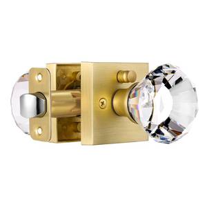 lot 19613 image: HIEMEY Privacy Door Knob Set Crystal Glass Satin Brass Gold Interior With Lock