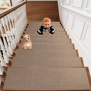 lot 19615 image: WeHot Linen Non-Slip Carpet Stair Treads 8 x 30 in Cream 15 Pack