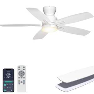 lot 19617 image: Ohniyou 42 Inch Low Profile Ceiling Fan with Lights and Remote, White