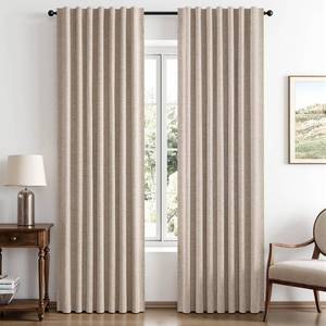 lot 20047 image: MIULEE Blackout Linen Curtains 42 x 63 Inch Beige 2 Panels