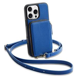 lot 20060 image: ZVE Leather Wallet Case with Card Holder for iPhone 16 Pro 6.3 Inch Navy Blue