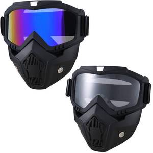 lot 20064 image: CROSSBODY Motorcycle Goggles With Detachable Face Mask, Anti-Fog, UV400, 2 Pack