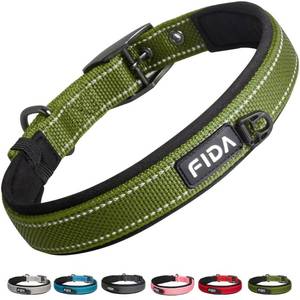 lot 20070 image: Fida Dog Collar for Large Dogs with Metal Buckle, 1 Inch, Green