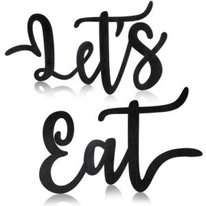 lot 20072 image: Jetec Lets Eat Wooden Kitchen Wall Sign 2 Pcs Black