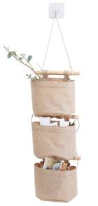 lot 20079 image: AARainbow Hanging Closet Storage Organizer 3 Pocket Cotton Linen Khaki