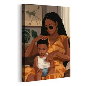 lot 20085 image: CHAOSETKEN Canvas Wall Art Black Mother and Son Print 12 x 18 Inch