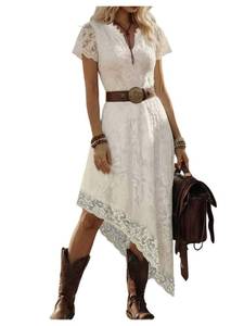 lot 20105 image: BEAUDRM Womens Lace Midi Dress Asymmetrical Hem White XL