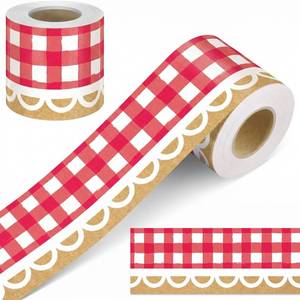 lot 20108 image: Zonon Bulletin Board Border 65 Ft Red Gingham Kraft Plaid Straight Border