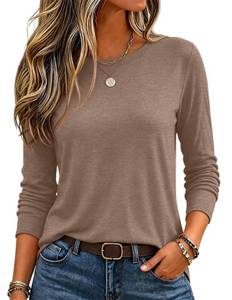 lot 20114 image: Zeagoo Womens Long Sleeve Crew Neck T-Shirt Khaki 2XL