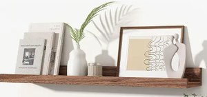 lot 1597 image: Wall-Mount Floating Shelf Kit with Wood-Grain Finish and Hardware