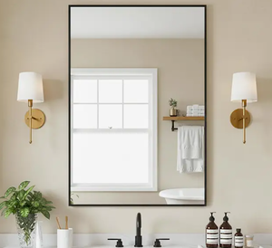 lot 7928 image: Rectangular Mirror with Thin Black Frame
