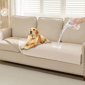lot 1659 image: HAOMAIJIA Waterproof Dog Couch Cover 3 Cushion Sofa Off White 35 x 74 Inch