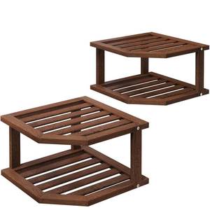 lot 1673 image: VERTORGAN 2 Tier Bamboo Dish Drying Rack Corner Shelf 2 Pack Brown