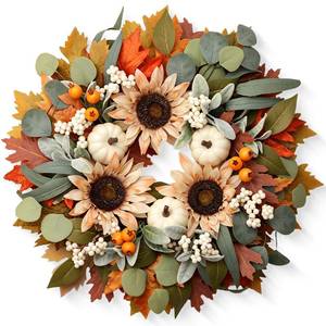 lot 1682 image: Zjlmit 22 Inch Fall Wreath for Front Door with Pumpkin and Berries
