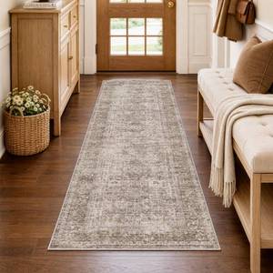 lot 1704 image: FMFUNCTEX Hallway Runner Rug 2x5 Taupe Washable Vintage Distressed Indoor