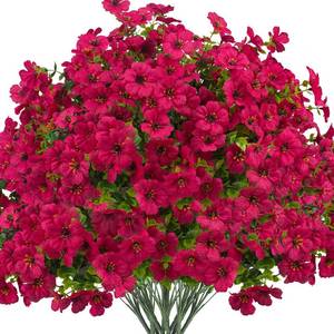 lot 1717 image: Grunyia Artificial Flowers 16 Bundles Faux Silk Daisy UV Resistant Rose Red