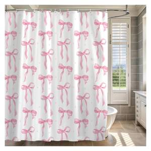lot 2060 image: FTSYAD Bow Pattern Shower Curtain 72x72 Inches Pink