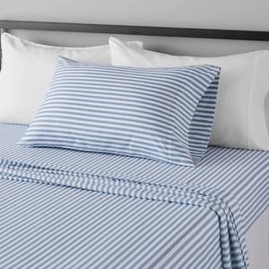 lot 2084 image: Amazon Basics Brushed Microfiber 3 Pc Bed Sheet Set Twin Dusty Blue Pinstripe