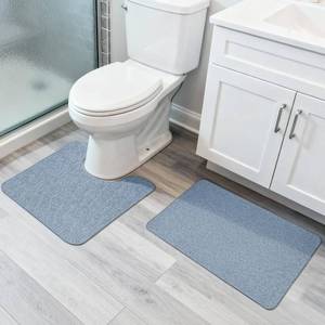 lot 2086 image: Bosap Bath Mat Set 2 Pieces Thin Non-Slip Rubber Backed Terry Cloth