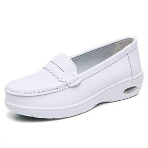lot 2092 image: NVBUKE Womens Orthopedic Slip-On Nurse Shoes Wedge Loafers White Size 8.5
