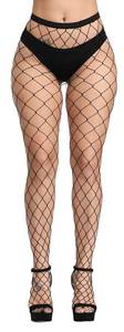 lot 2102 image: Pareberry Womens High Waisted Fishnet Tights Black Big Hole, Size heights 56-67 in