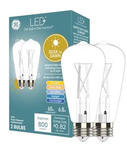 lot 2107 image: GE LED Dusk to Dawn Light Bulbs 60W Replacement ST19 Medium Base 2 Pack