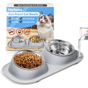lot 2111 image: Harhana Stainless Steel Elevated Cat Bowls with Stand, Grey 16 Oz