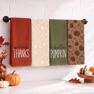 lot 2136 image: Tingjoo Fall Kitchen Dish Towels Set of 4 Pumpkin Green 18x26 Inch