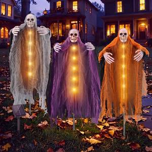 lot 2144 image: Fumete 3 Pcs Halloween Skeleton Ghost Solar Pathway Lights Outdoor 8 Modes