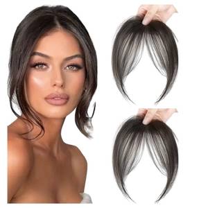 lot 2153 image: Clip-In Bangs Fringe with Temples Human Hair Extension Brown Black