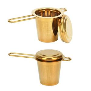 lot 2166 image: Stainless Steel Tea Infuser 2 Pcs Fine Mesh Tea Strainer Gold