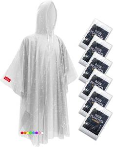 lot 2172 image: Hitituto Disposable Rain Ponchos Hooded Extra Long Adult 6 Pack Clear