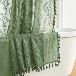 lot 2185 image: WAZZIO Dark Sage Green Lace Shower Curtain 72 x 84 in