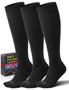 lot 2197 image: Bbfrey Cotton Compression Socks 20-30 mmHg Knee High Women & Men 3 Pairs
