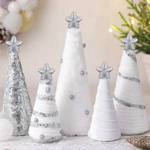 lot 5538 image: DoubleFill 5 Pcs Christmas Yarn Tree Table Decor Set White Silver