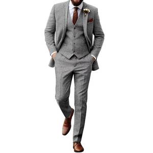 lot 5543 image: Aowdoy Mens 3-Piece Tweed Suit Light Grey Slim Fit Size XS  Retail $149.96