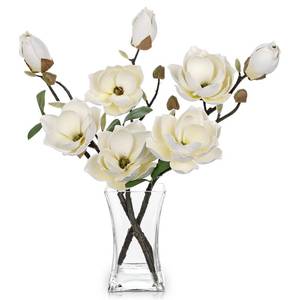 lot 5553 image: Briful Artificial Magnolia Flower Arrangement with Glass Vase 18.5 Inch White