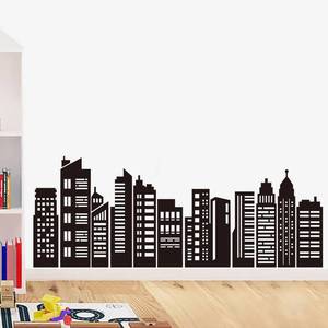 lot 6007 image: Decalmile Black City Skyline Silhouette Wall Decals Stickers 8 Sheets