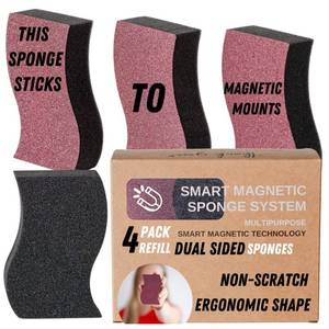 lot 6404 image: Mustache Dad Dual Sided Dish Sponge Refill 4 Pack Non-Scratch Black