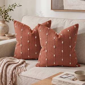 lot 6411 image: AVOIN colorlife Caramel Boho Linen Throw Pillow Covers 20x20 Inch 2PC