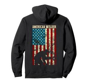 lot 6419 image: Who Love Welder Gifts Patriotic Distressed USA Flag Welder Pullover Hoodie