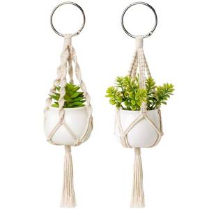 lot 6421 image: Dahey 2 Pack Mini Macrame Succulent Plant Hanger for Car Rearview Mirror