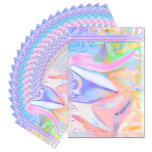 lot 6428 image: ANZNKU Holographic Mylar Resealable Bags 8x12 Inch, 100 Pcs