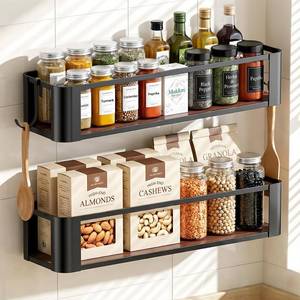 lot 6430 image: Yvrlo Wall Mounted Spice Rack Black 2 Pack
