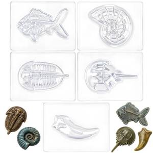 lot 6437 image: Novabright Fossil Molds Set 5 Pcs PVC Ammonite Trilobite King Crab Claw Designs