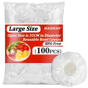 lot 6449 image: MAQIHAN 100 Pcs Elastic Bowl Covers Extra Large Plastic Food Wrap