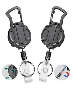 lot 6460 image: Autonomier 2-Pack Retractable Badge Reel Keychain 25oz Magnetic Clip, Black