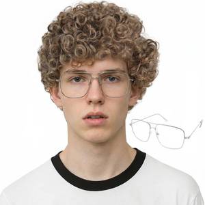 lot 6488 image: AMZCOS Short Brown Afro Wig with Glasses for Men Costume