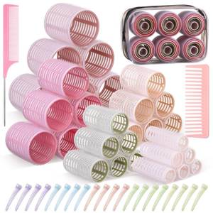 lot 6493 image: HairChrysm Travel Hair Curler Rollers Set 5 Sizes Self Grip with Clips & Comb