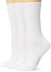 lot 6497 image: HUE Womens Scalloped Pointelle Crew Socks, 3 Pair Pack, White, Approx Large